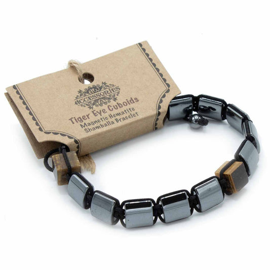 Hematite Shamballa Magnetic Bracelet - Cuboid Tiger's Eye