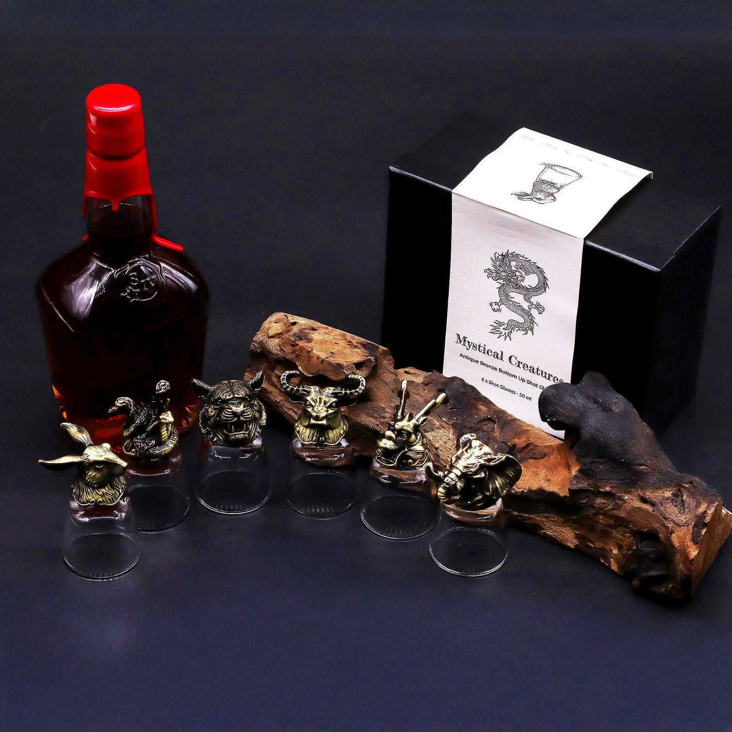 Gift set of 6 shot glasses (50 ml) - Wild Forest Creatures - Antique Bronze
