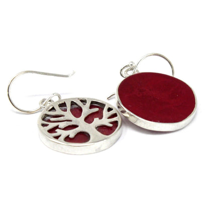 Silver Tree of Life Earrings 15mm - Coral Effect