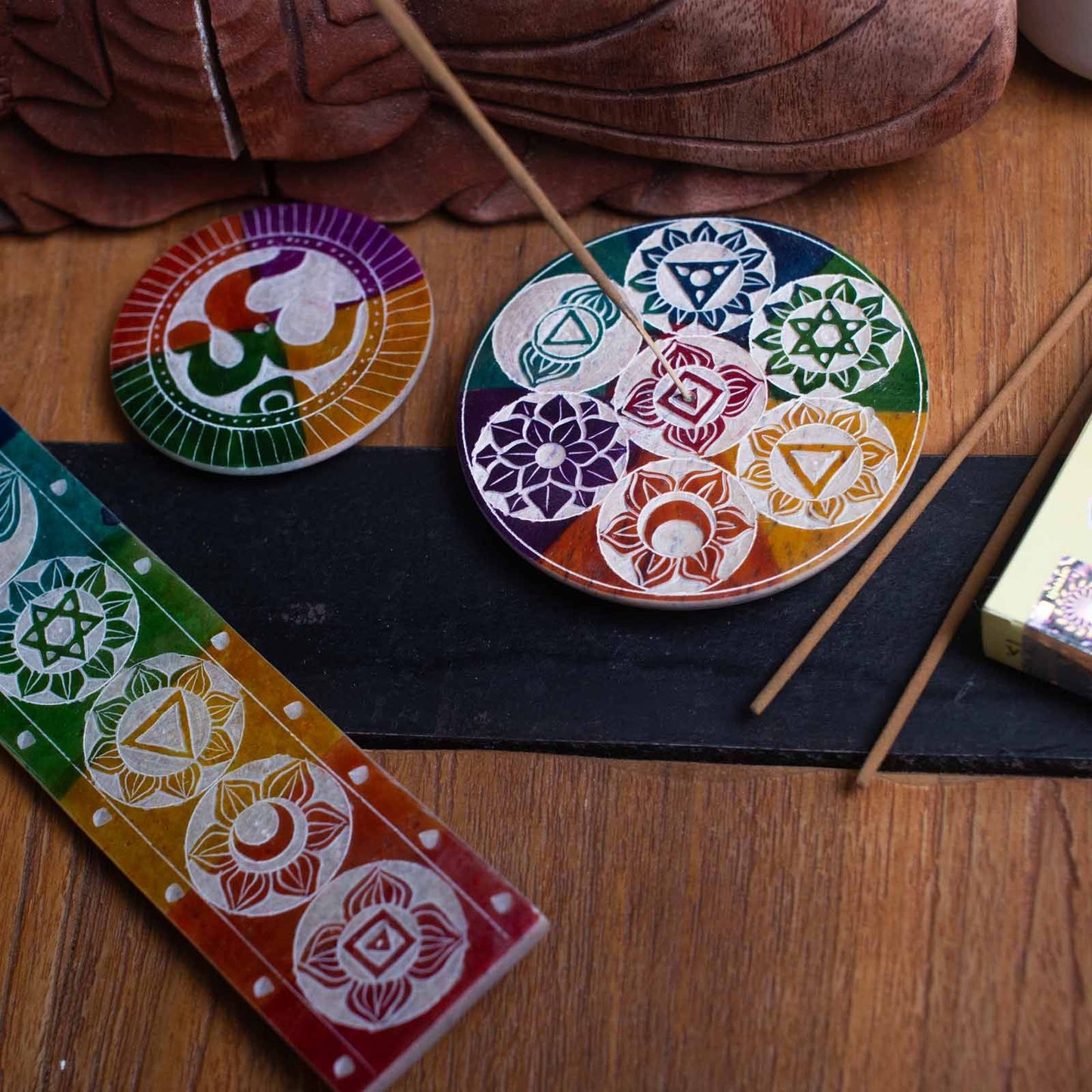 Soapstone Incense Holder Seven Chakra - 26x5cm