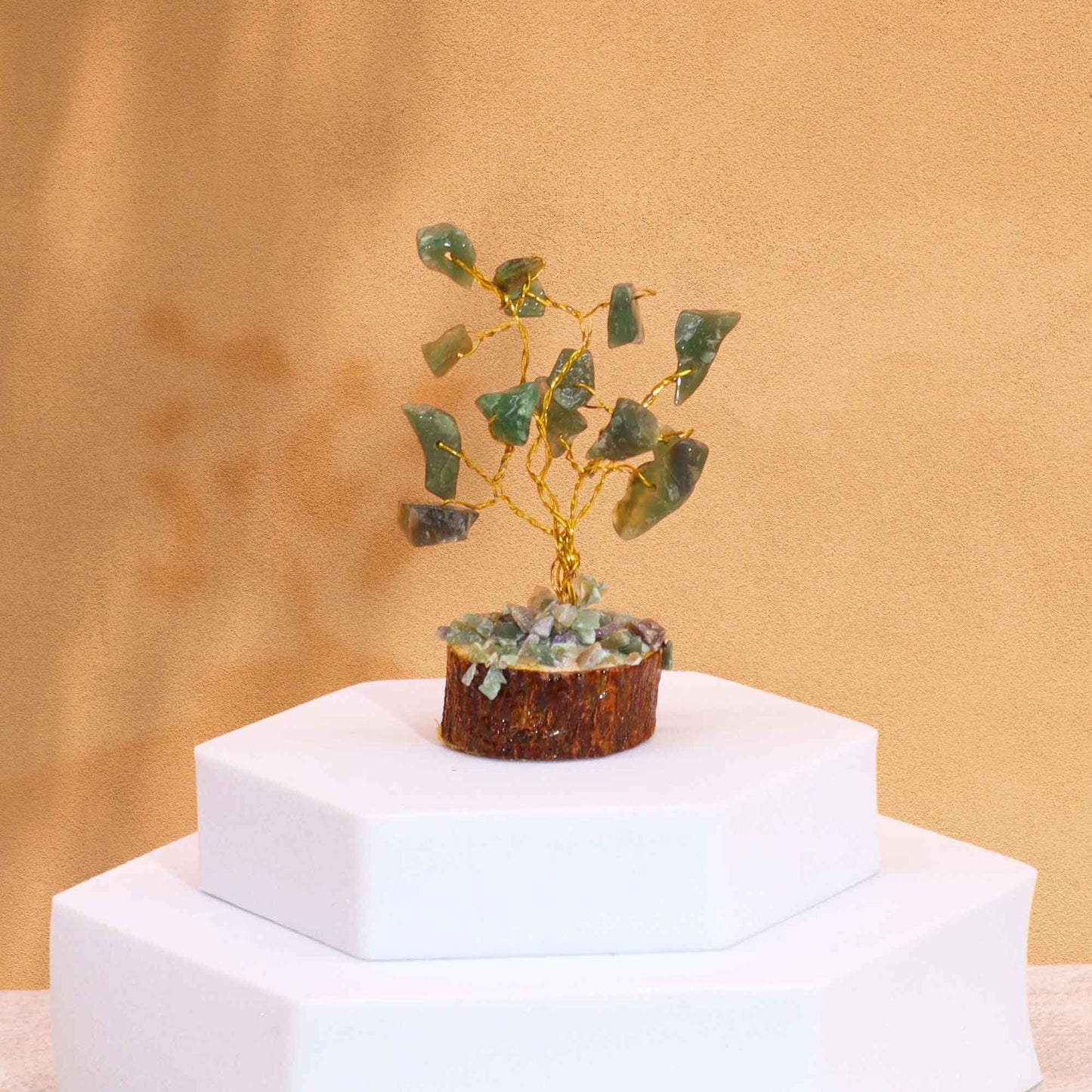 Mini Gemstone Tree on Wooden Base - Green Aventurine (15 Stones)