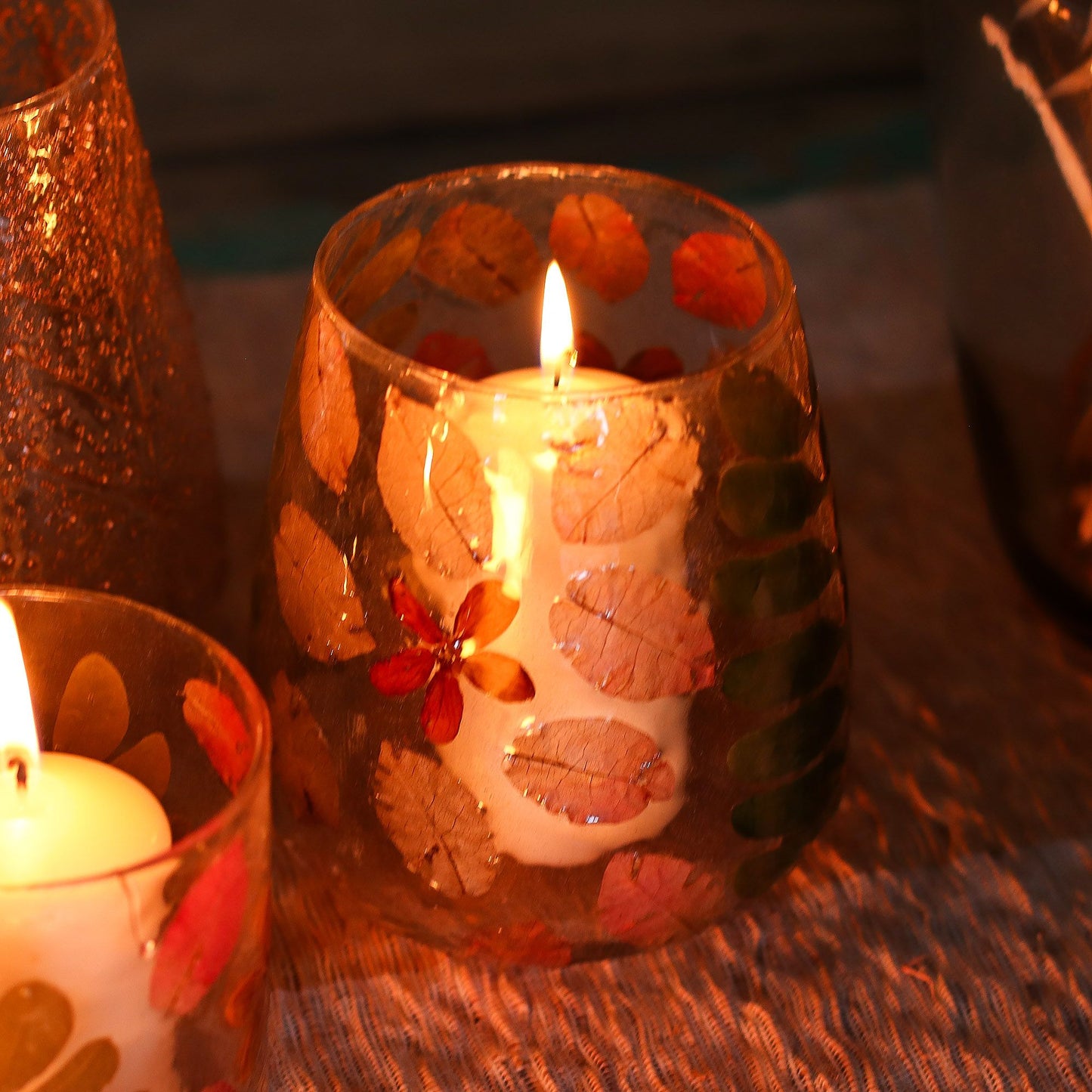 Portavelas de Vidrio floral natural - Jarrón - Primavera (12x11cm)