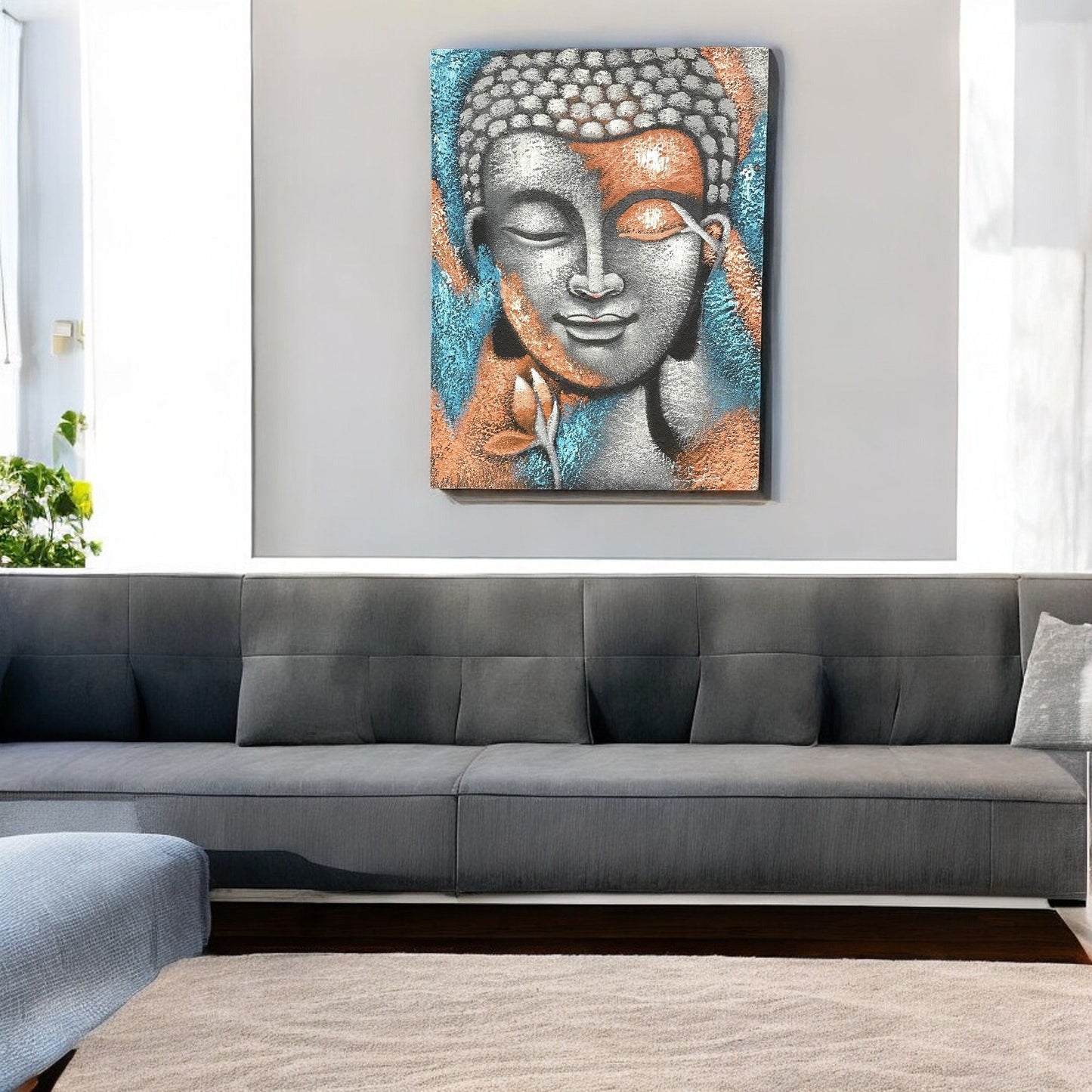 Buddha Painting - Silver and Rose Gold Flower