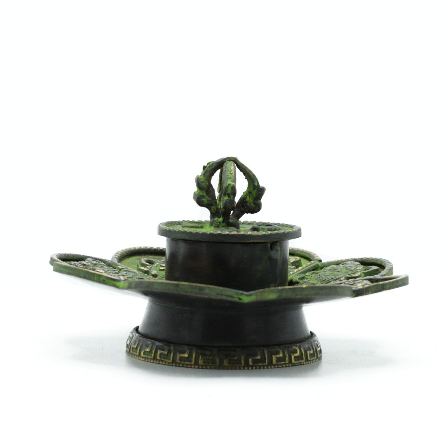 Verdigris Brass Tibetan Incense Cone - Eight Symbols