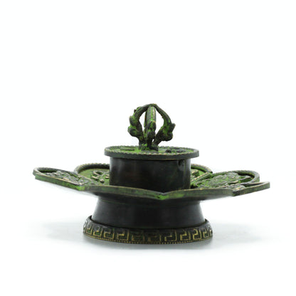 Verdigris Brass Tibetan Incense Cone - Eight Symbols
