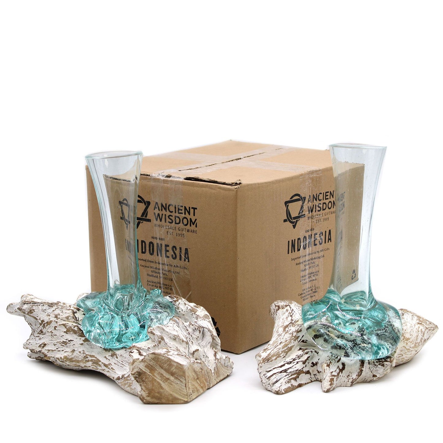 Vidrio fundido sobre madera blanqueada - Florero - Mediano