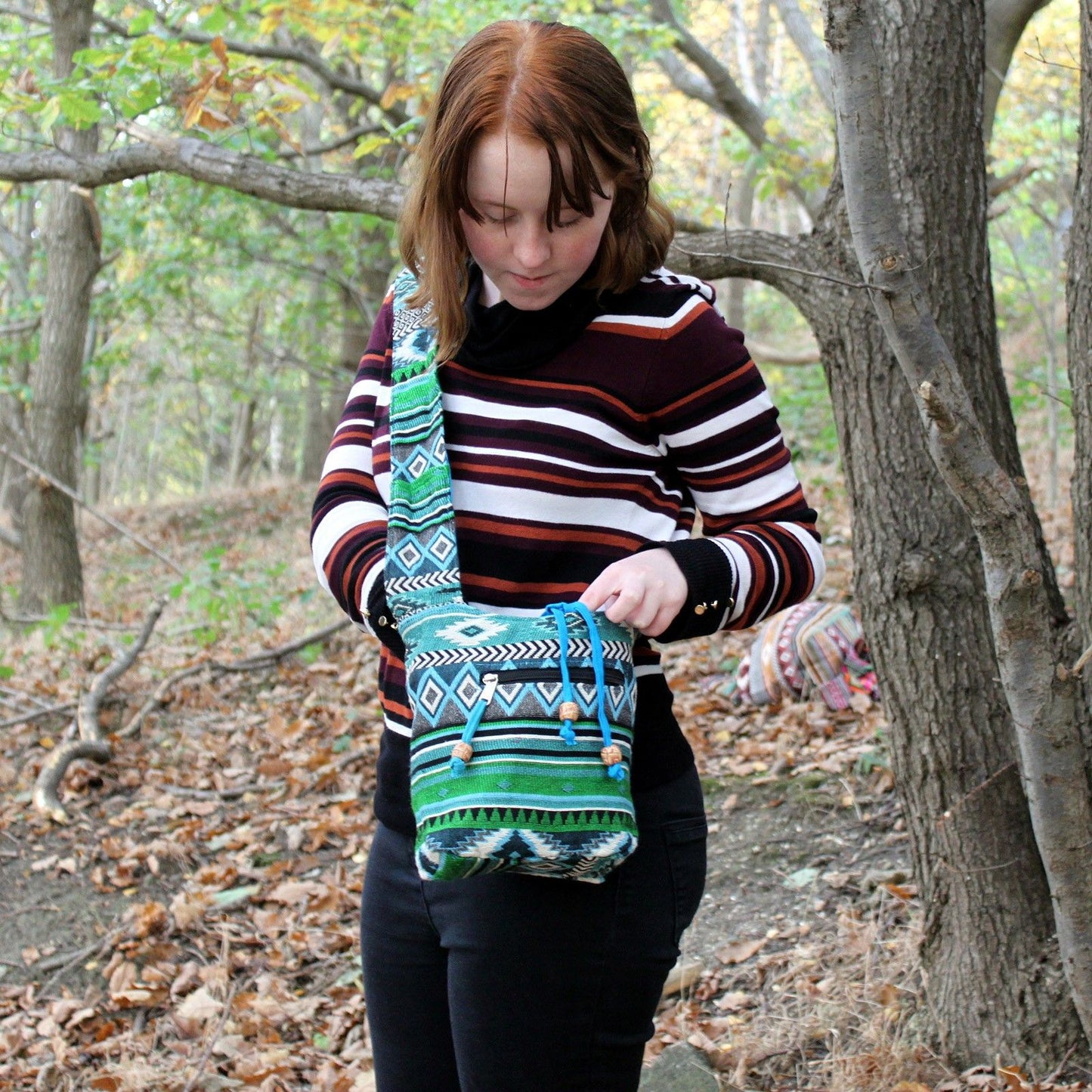 Jacquard fabric - Small backpack teal