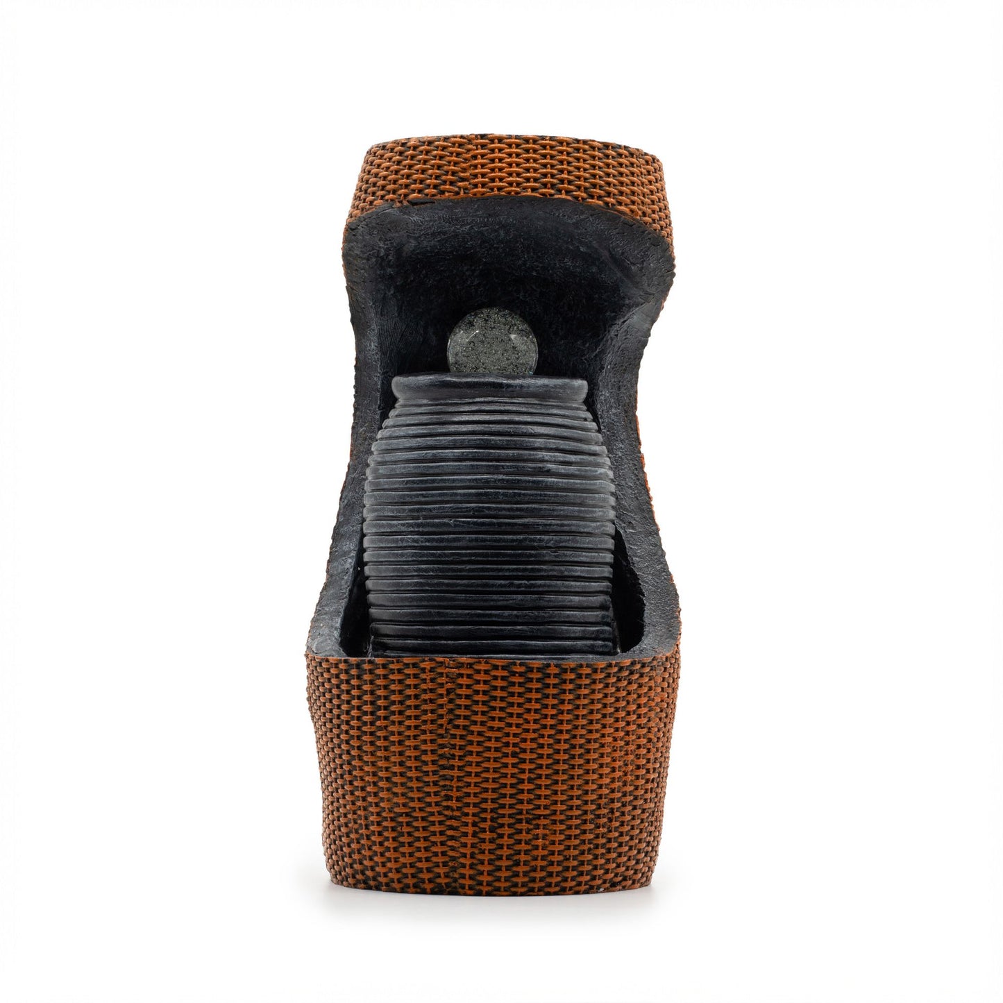 Gran fuente de agua - 24x22x48 cm - Bola de cristal que cambia de color en una urna griega dentro de una cesta