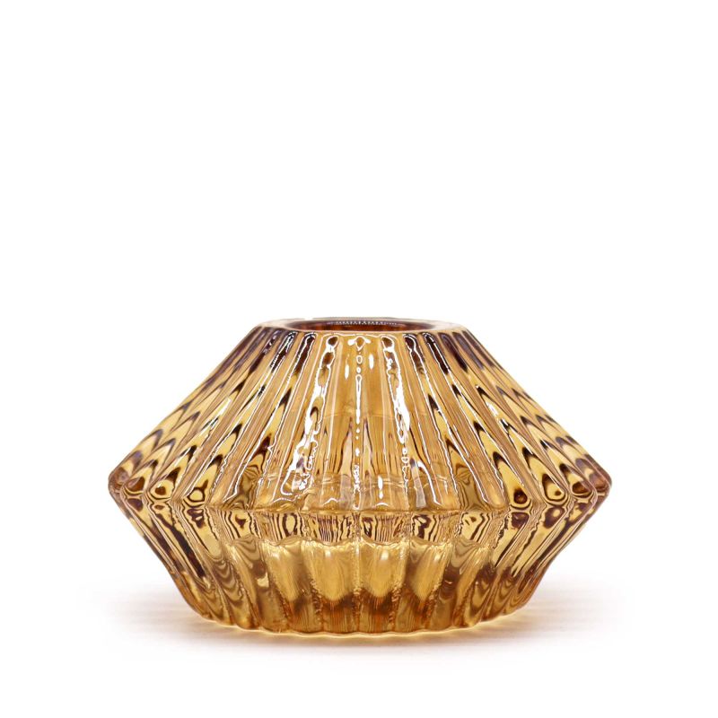 Reversible Flower Design Dinner/Tea Light Candle Holder - Amber