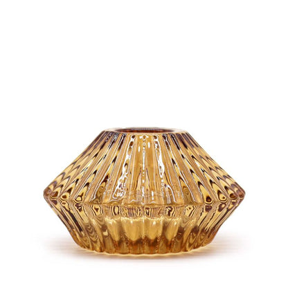 Reversible Flower Design Dinner/Tea Light Candle Holder - Amber