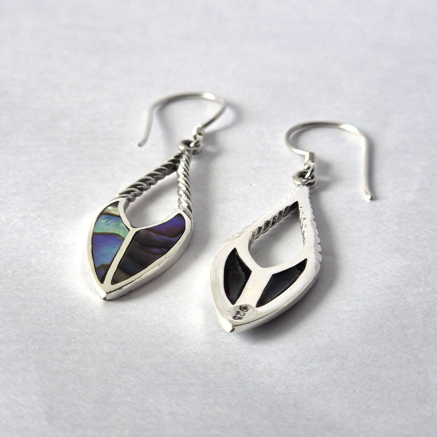Shell and Silver Earrings - Spearhead - Abalone
