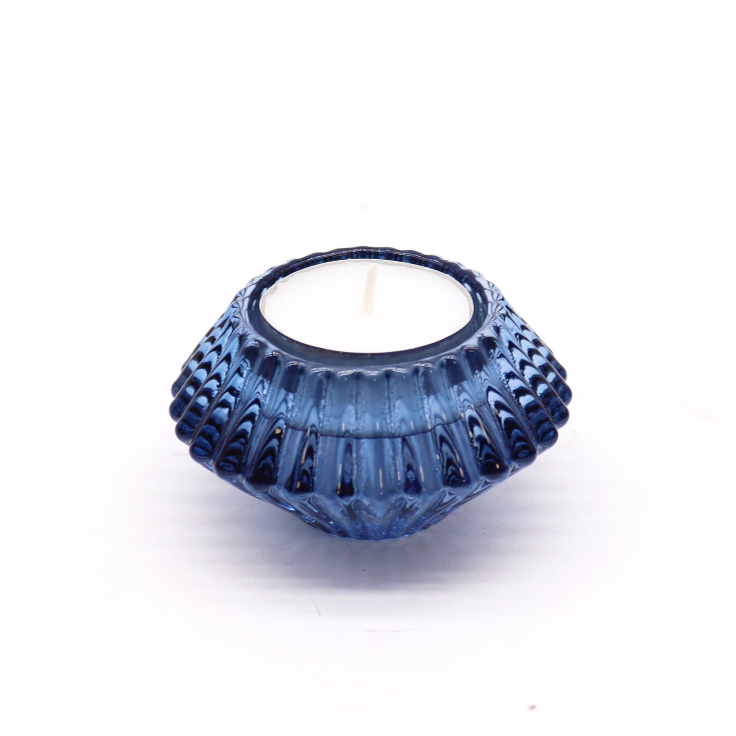 Reversible Flower Design Dinner/Tea Light Candle Holder - Blue
