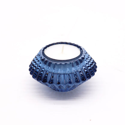 Reversible Flower Design Dinner/Tea Light Candle Holder - Blue