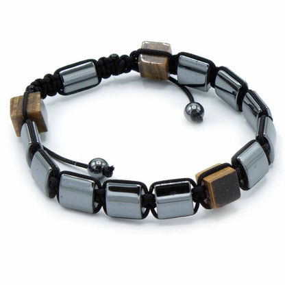 Hematite Shamballa Magnetic Bracelet - Cuboid Tiger's Eye