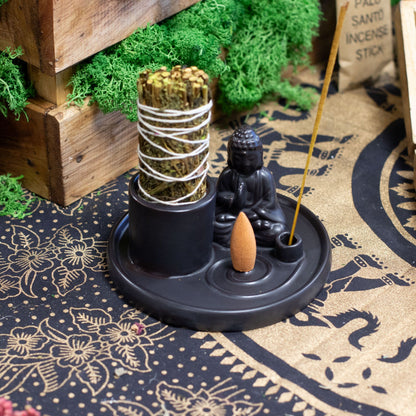 Plato de incienso de Buda multifuncional - cerámica negra mate