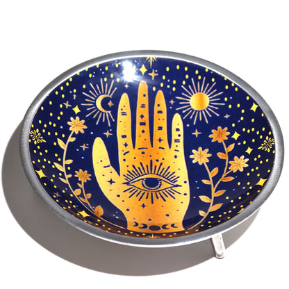 Three-legged enameled offering plate - Midnight blue Hamsa