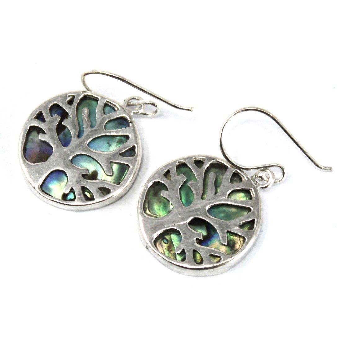 Silver Tree of Life Earrings 15mm - Abalone