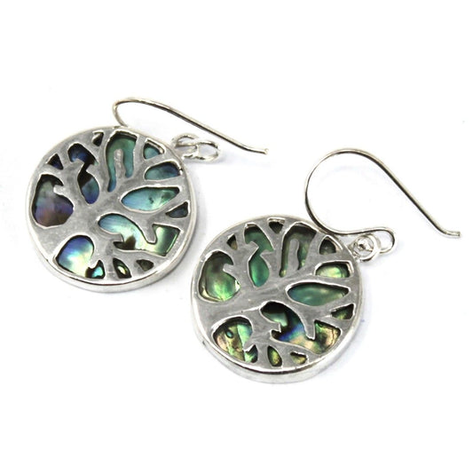 Silver Tree of Life Earrings 15mm - Abalone