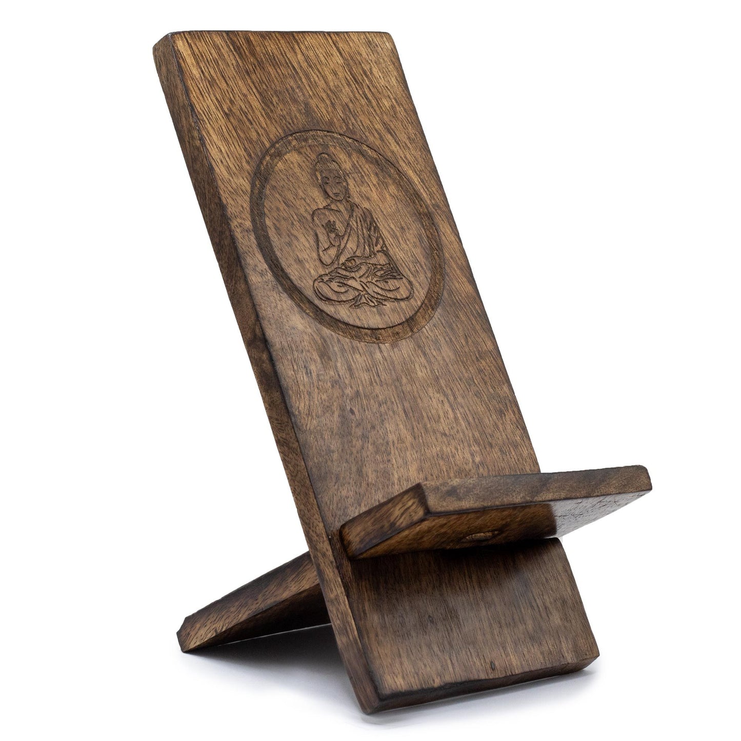 Support de téléphone en bois sculpté - Bouddha 20 x 9,5 cm