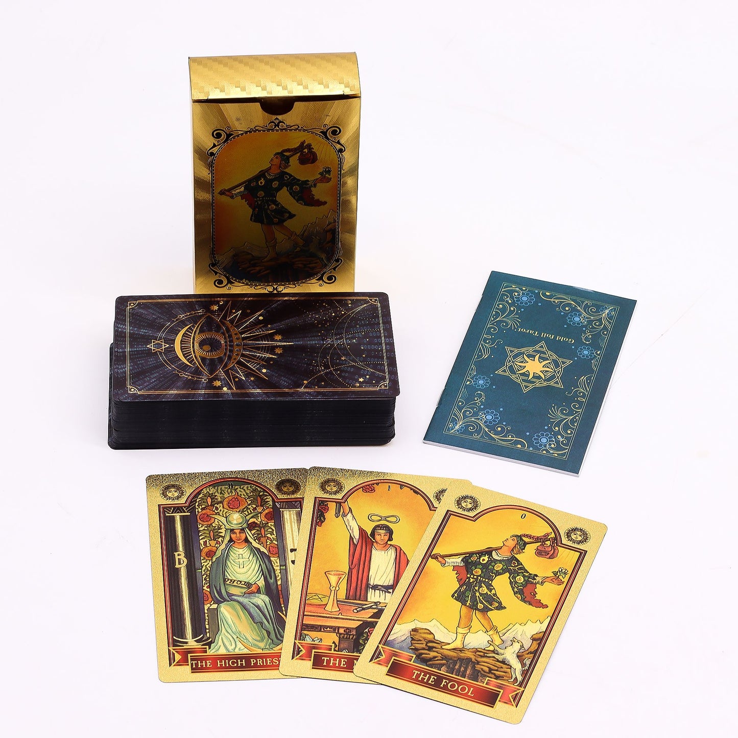 Blue and gold foil tarot card set - All-Seeing Eye - with booklet