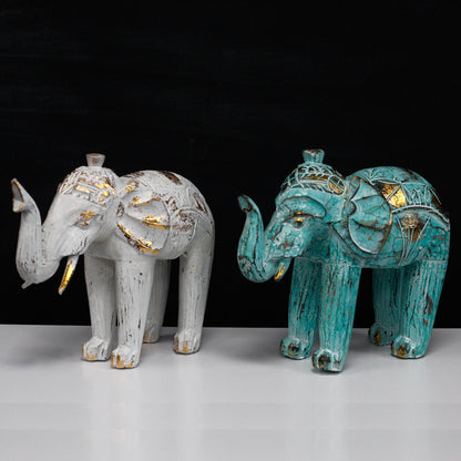 Éléphant en bois sculpté - Turquoise dorée