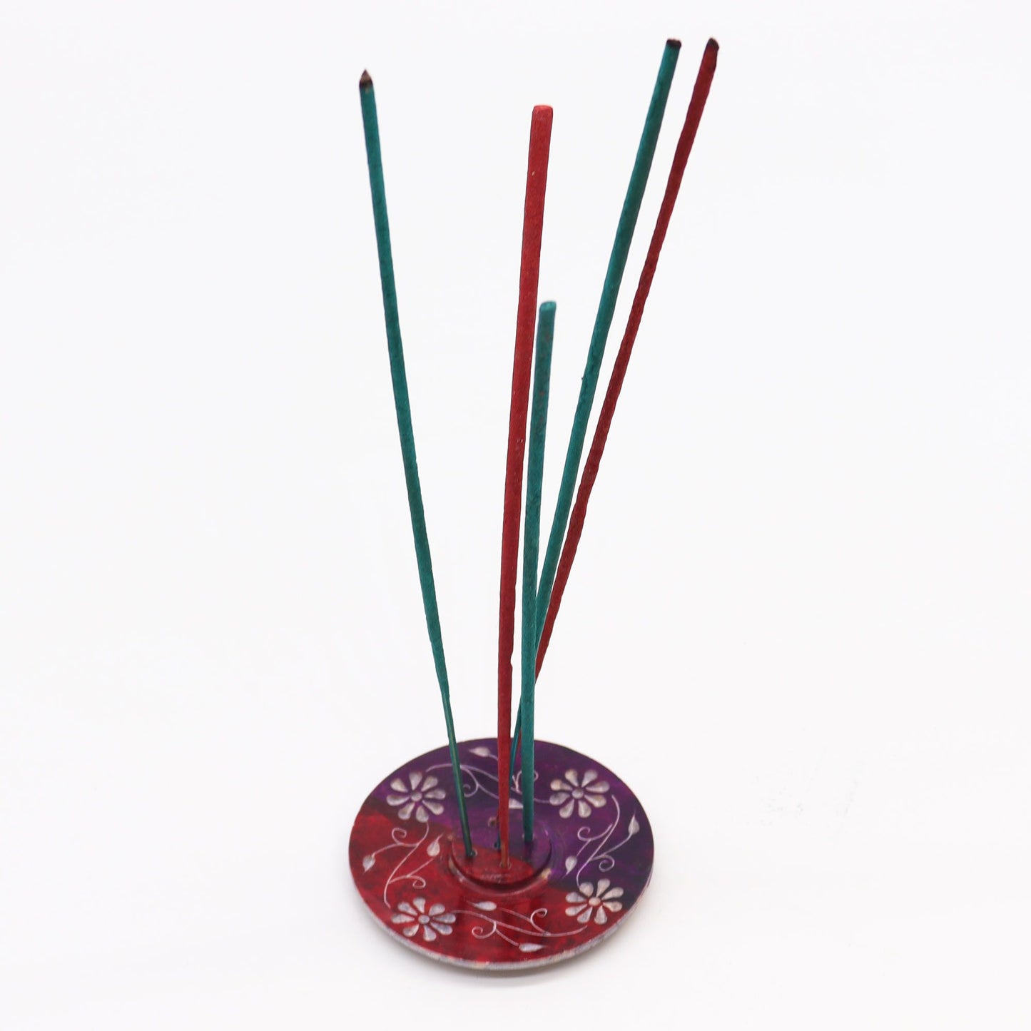 Soapstone Disc Incense Holder 8cm - Floral (holds 5 sticks)