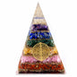 Grande pyramide d'orgonite de 70 mm - Pierres précieuses des chakras - Fleur de Vie des sept chakras - 70 mm