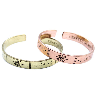 Pulsera de Inspiración - Latón Amanecer, Galaxia, Estrellas, Tierra