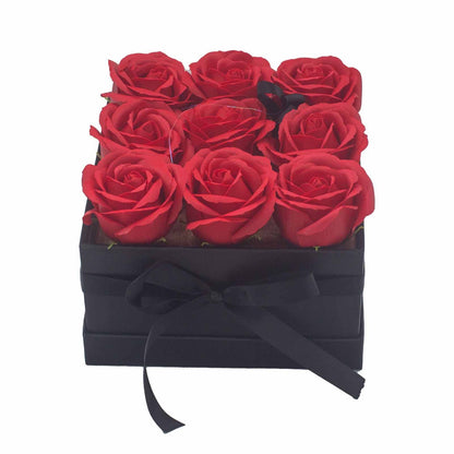 Gift Box - Soap Flower 9 Red Roses - Square
