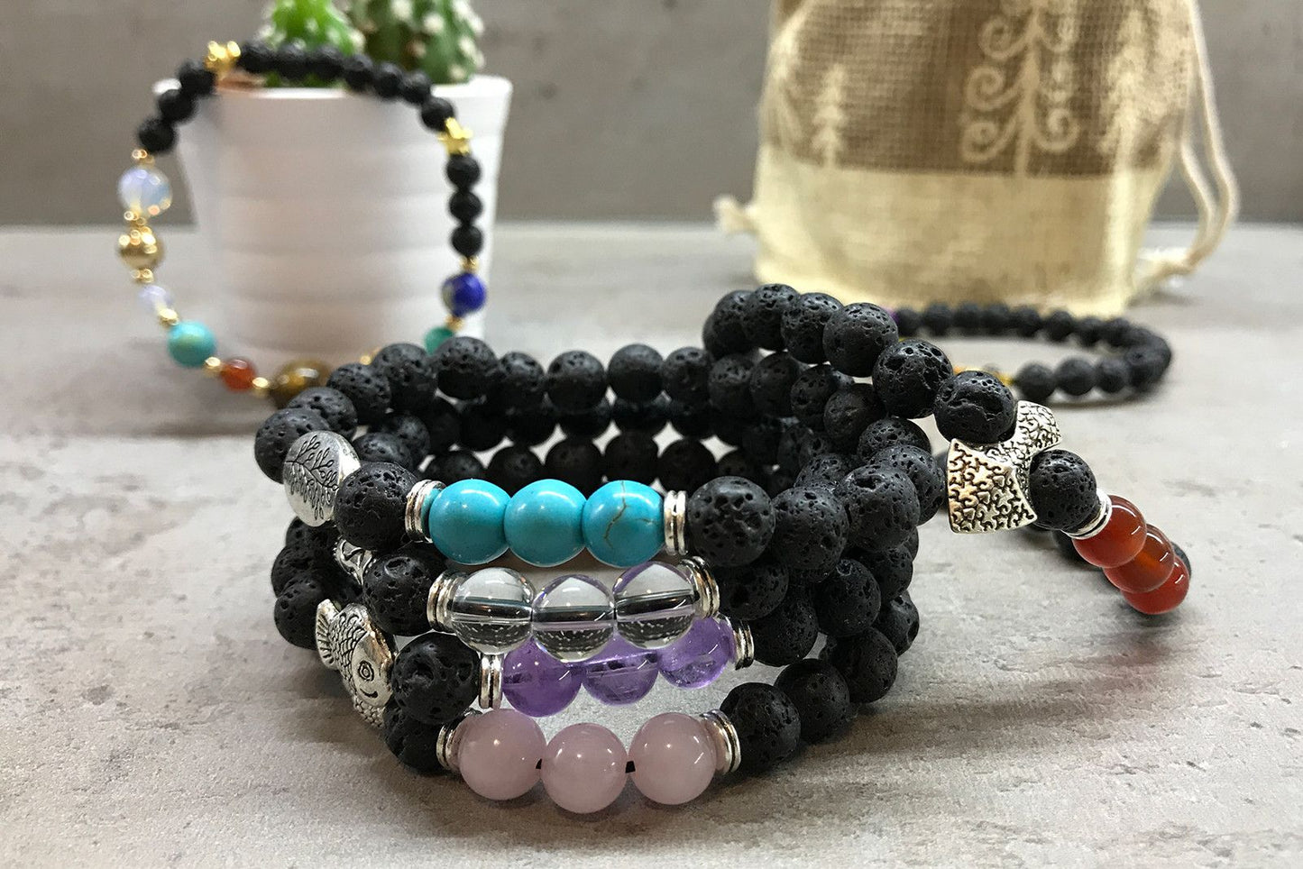 Lava Stone Bracelet - Buddha - Rose Quartz
