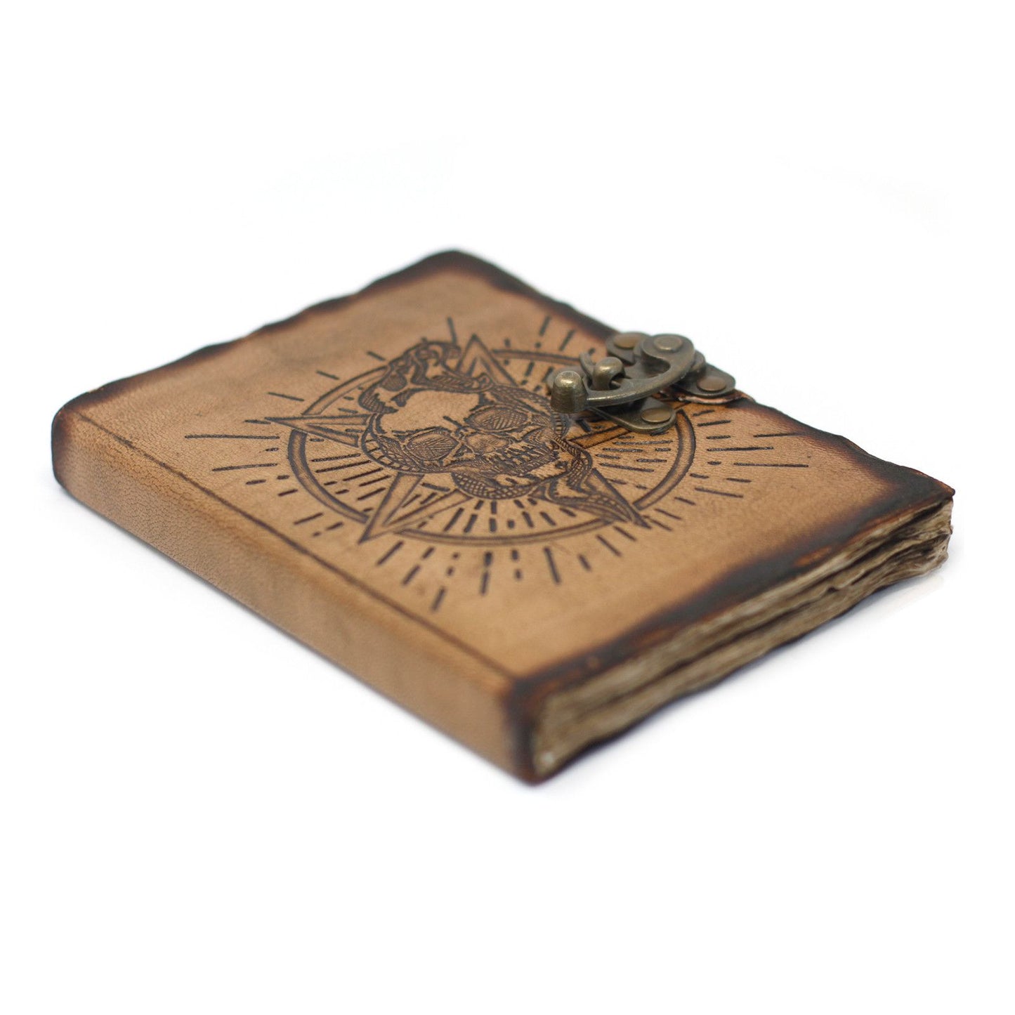 Pentagon and Skull Leather Notebook Burnt Sheets