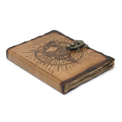 Pentagon and Skull Leather Notebook Burnt Sheets