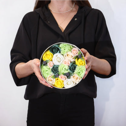 Caja Redonda flores - Celibraciones de Primavera - Amarillo y Verdes