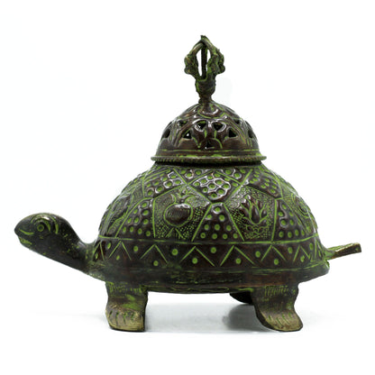 Tibetan Brass Verdigris Turtle Incense Holder - Large