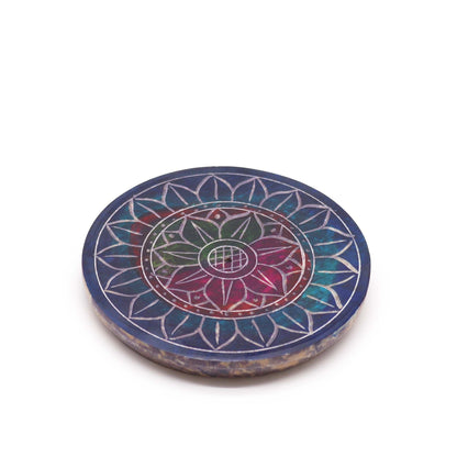 Soapstone Disc Incense Holder 8cm - Lotus on Lotus