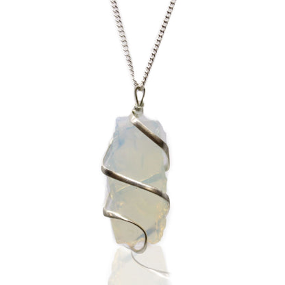 Spiral Wrapped Gemstone Necklace - Raw Opalite
