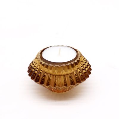 Reversible Flower Design Dinner/Tea Light Candle Holder - Amber