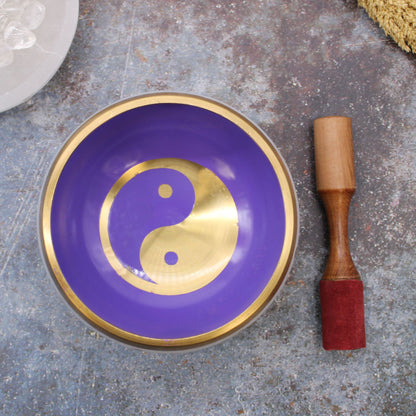 Large Tibetan Singing Bowl Set - Yin &amp; Yang - White/Purple 14cm