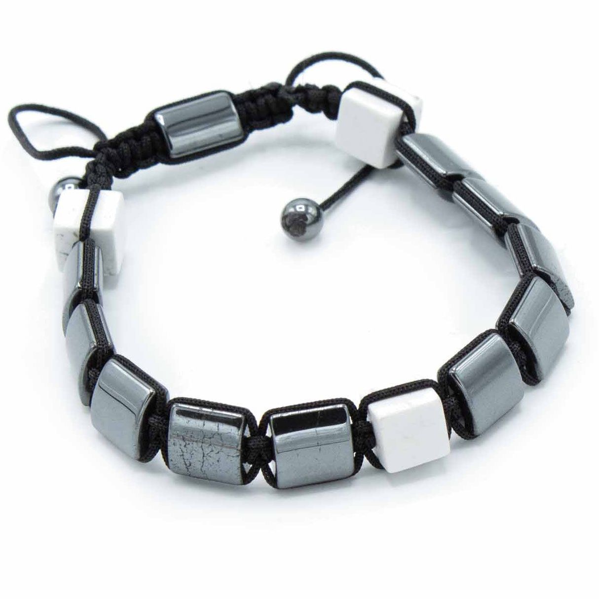 Hematite Shamballa Magnetic Bracelet - Cuboid White Jasper
