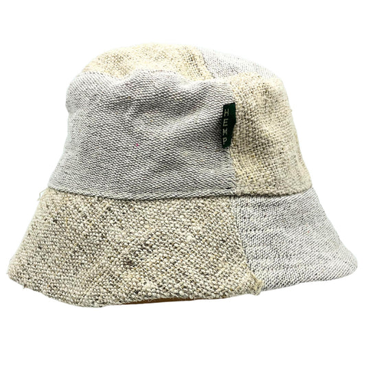 Boho hemp and cotton festival hat with patches - Natural