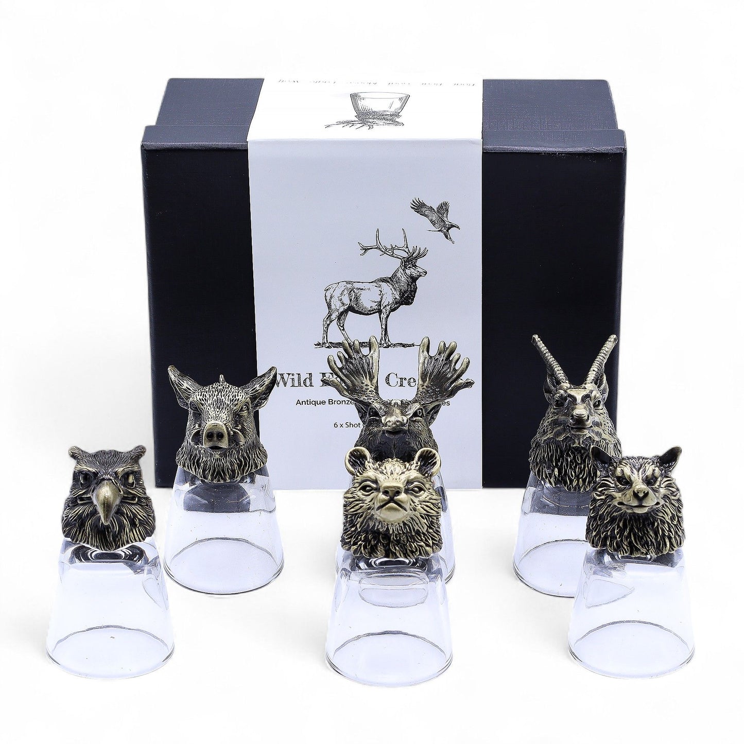 Gift set of 6 shot glasses (50 ml) - Wild Forest Creatures - Antique Bronze