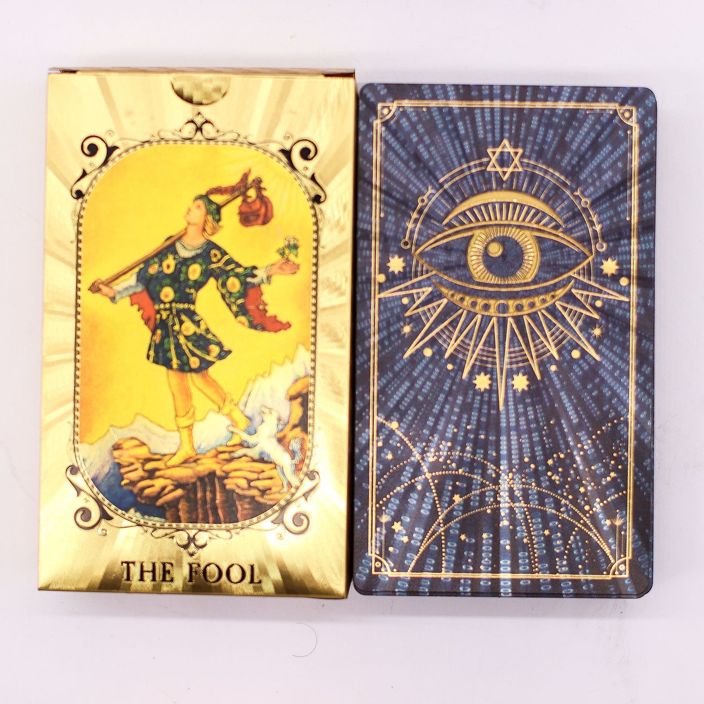 Blue and gold foil tarot card set - All-Seeing Eye - with booklet