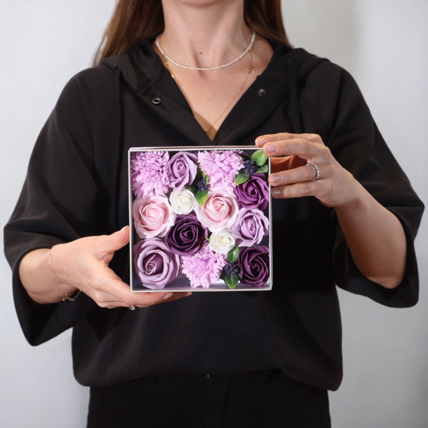 Caja Cuadrada flores - Rosa Lavanda y Clavel