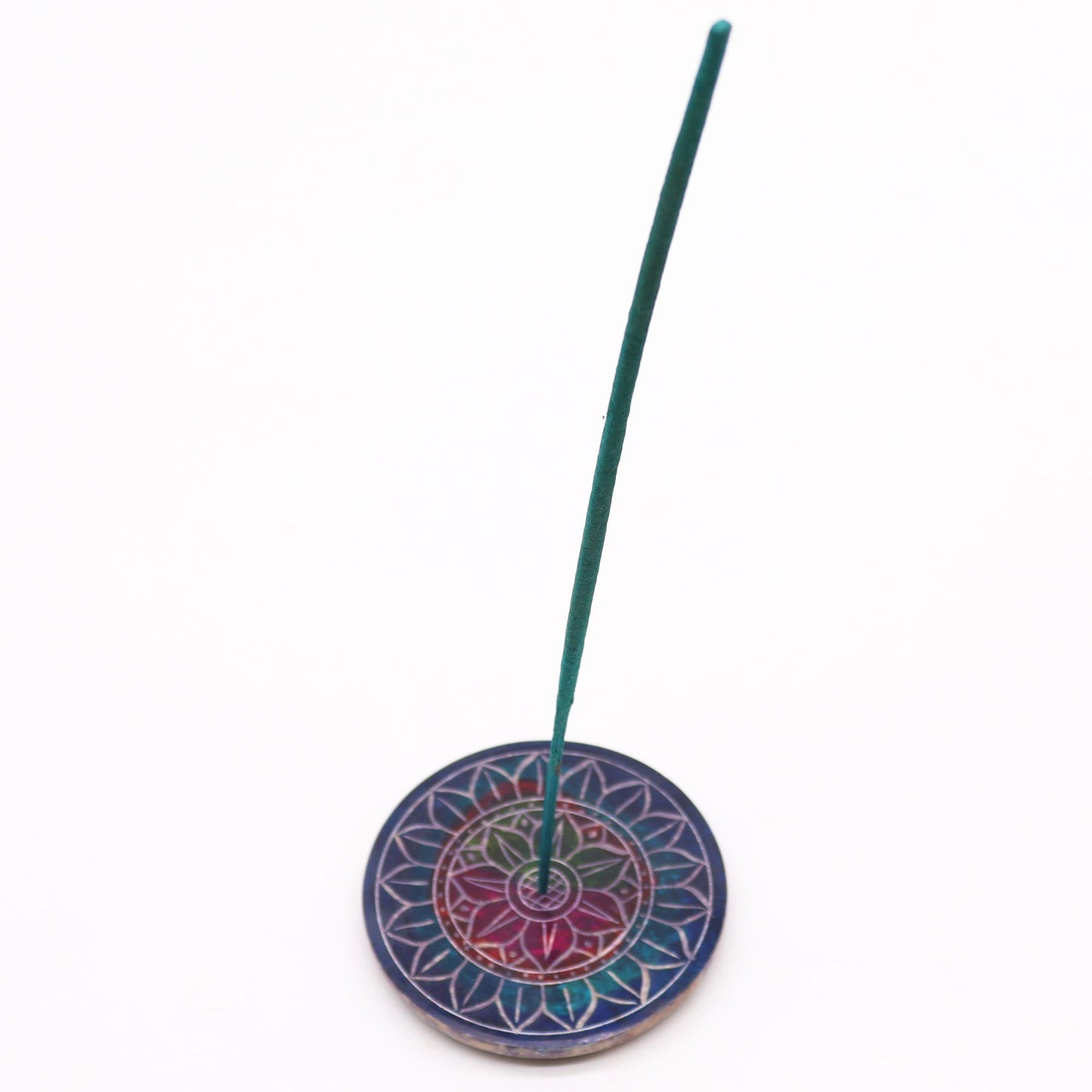 Soapstone Disc Incense Holder 8cm - Lotus on Lotus