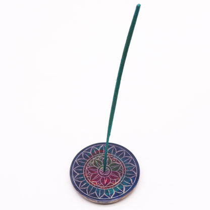 Soapstone Disc Incense Holder 8cm - Lotus on Lotus