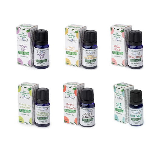 Pack of 6 Assorted Plant-Based Aromatic Oils - Aloe Vera, Cinnamon and Apple, Citronella, Royal Rose, Sweet Frankincense, Violet Lily