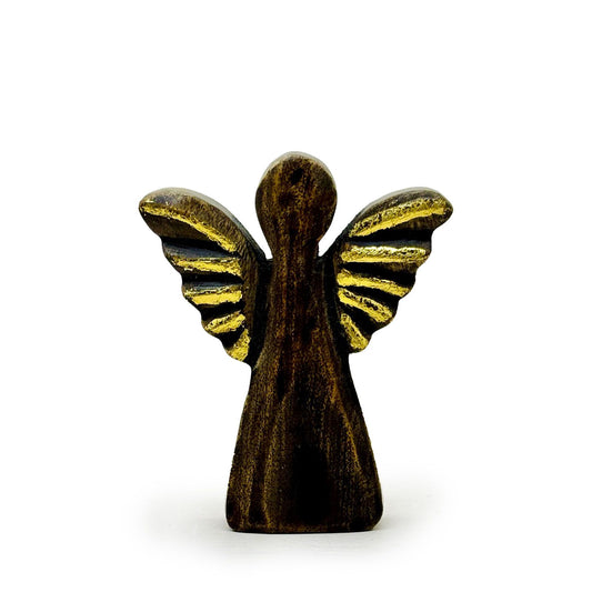Ángel pequeño de madera de mango - Decoración dorada - 12 cm