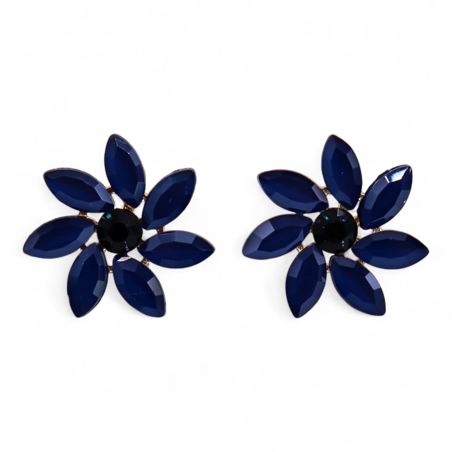 Vintage Crystal Earrings - Flowers - Blue