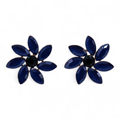 Vintage Crystal Earrings - Flowers - Blue