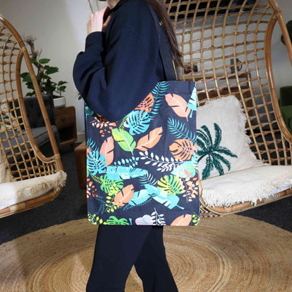 Bolsa Tote Clásica con Cremallera (Motivo Tropical Oscuro) 40x34cm